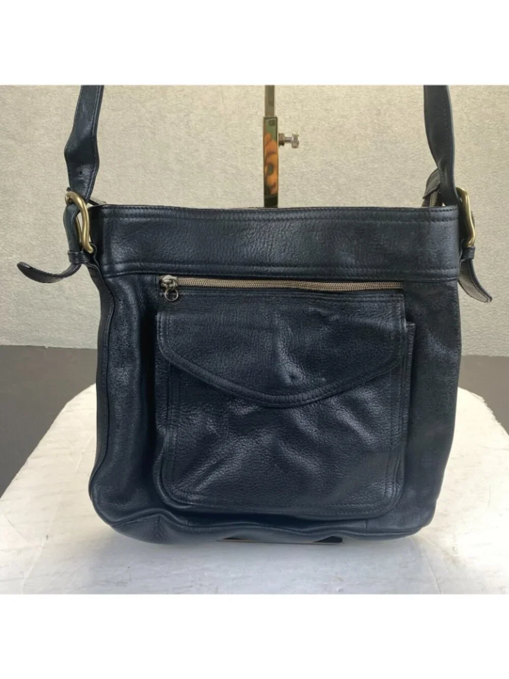 Vtg Fossil Black Genuine Leather Shoulder Bag 75082 Fossil 1954